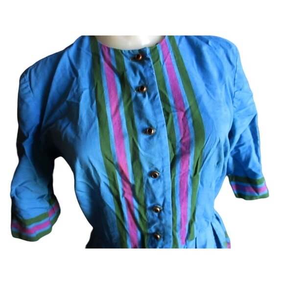 Vintage J. Harlan Originals Womens Striped Button-Front Dress With 3/4 Sleeves - Picture 4 of 10
